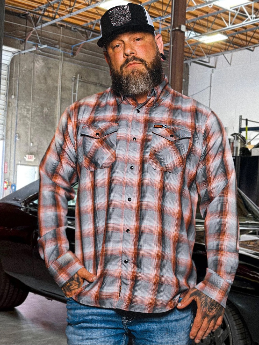 Dixxon Men's Orange & Gray Plaid Button-Up Shirt